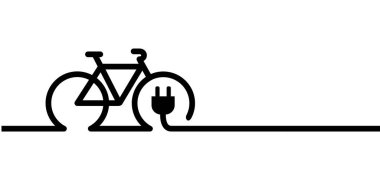 Eko elektrikli bisiklet, e-bisiklet şarj tabelası. Elektrik prizi, motorun şarjı. Bisiklet parkındaki bisikletler, elektrik santralinin şarj noktası sembolü. Düz vektör esiklet işaretleri. Dağ motorcusu.