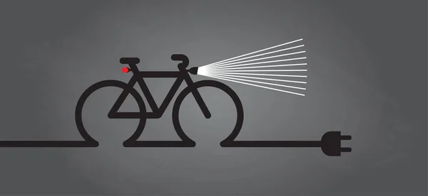 Велосипед Темноте Велосипедными Огнями Всемирный День Велосипеда Эко Электрический Велосипед — стоковый вектор
