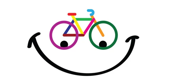 Farbiges Radsport Logo Mit Fröhlichem Gesicht Farbe Radfahrer Banner Brieftasche — Stockvektor