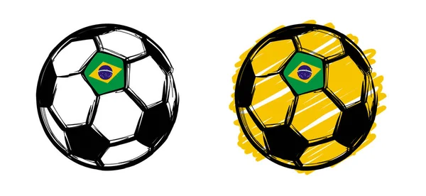 Vlakke Vector Zwarte Grunge Voetbal Met Hte Vlag Van Brazilië — Stockvector