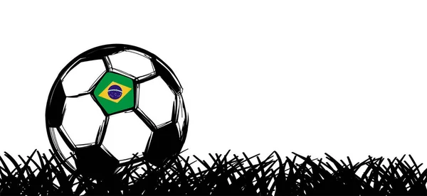 Balle Foot Grunge Noire Vectorielle Plate Avec Drapeau Brésil Brésil — Image vectorielle