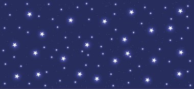 Yıldızlı gece gökyüzü arka planı. Parlayan yıldızlar gökyüzü. Parıldayan ışık yıldızı. Düz vektör parlıyor 
