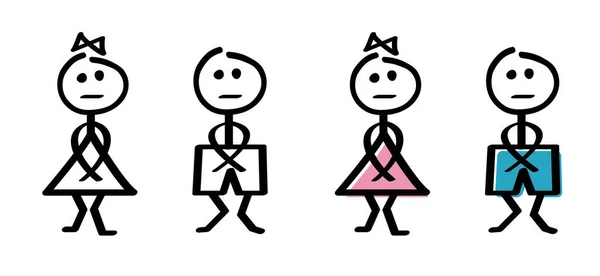 男の子と女の子のピクトグラム 漫画の棒男と棒女 フラットベクトルスティック図男と女の人や人 トイレ トイレの標識について — ストックベクタ