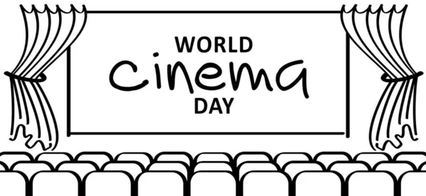 Dia Mundial Cinema Slogan Palco Teatro Com Uma Cortina Banner —  Vetores de Stock
