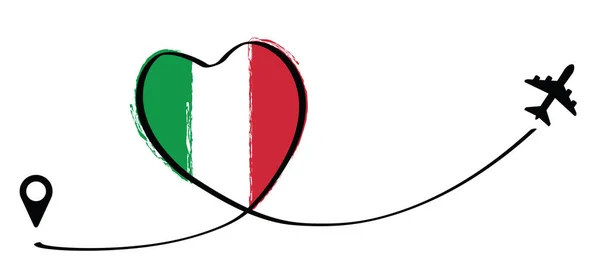 Italia Bandiera Love Romantic Viaggio Aereo Linea Percorso Della Rotta — Vettoriale Stock