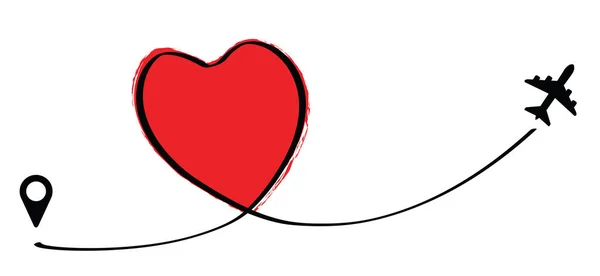 Флаг Италии Love Romantic Путешествия Самолета Линии Маршрута Полета Самолета — стоковый вектор