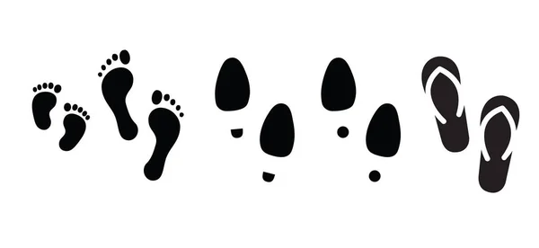 Human Walking People Fußabdrücke Babyfüße Barfüßige Füße Schuhe Hausschuhe Und — Stockvektor