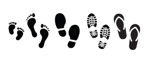 Human Walking Persone Impronte Piedi Del Bambino Piedi Nudi Scarpe — Vettoriale Stock