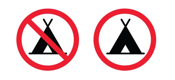 Camping Icon Tourist Tent Forbidden Sign Stop Halt Allowed Enter — Stock Vector