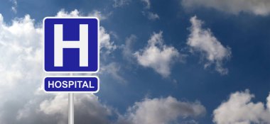 H sembolü. Hastane tabelası. Trafik levhası. Piktogram düz vektör. Tıbbi logo. Acil servis, doktorlar, hemşireler, hasta. Hayat kurtarıyorum..