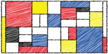 Damalı Piet Mondrian tarzı öykünme. Hollanda sanat tarihi ve Hollanda ressamı. Hollanda mozaiği ya da kontrol hattı deseni. Retro pop sanat deseni