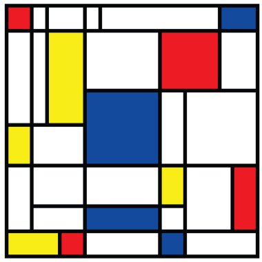 Damalı Piet Mondrian tarzı öykünme. Hollanda sanat tarihi ve Hollanda ressamı. Hollanda mozaiği ya da kontrol hattı deseni. Retro pop sanat deseni