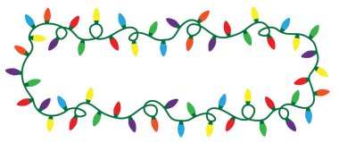 İp ışıkları. Parti ışıkları. Işık efektleri. Parlayan ampuller. Xmas için eğlenceli bir kutlama, neşeli, mutlu yıllar, doğum günü, doğum günü. Vektör kırmızı yeşil mor mor turuncu altın. Çelenk