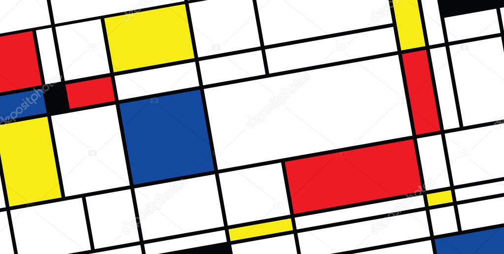 Checkered Piet Mondrian style emulation. The Netherlands art history and Holland painter. Dutch mosaic or checker line pattern. Retro pop art pattern.