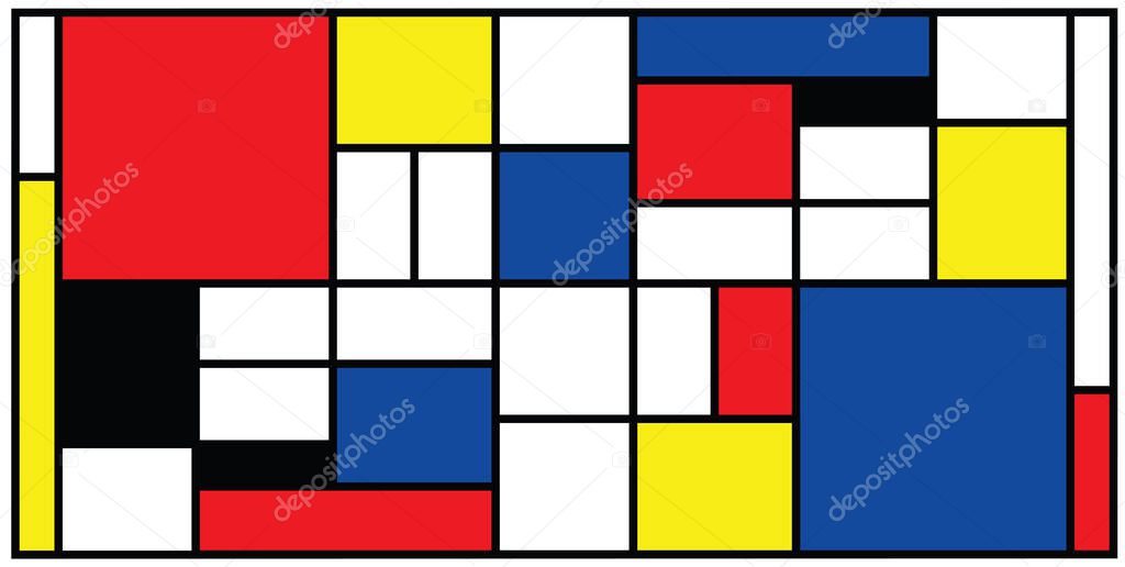 Checkered Piet Mondrian style emulation. The Netherlands art history and Holland painter. Dutch mosaic or checker line pattern. Retro pop art pattern