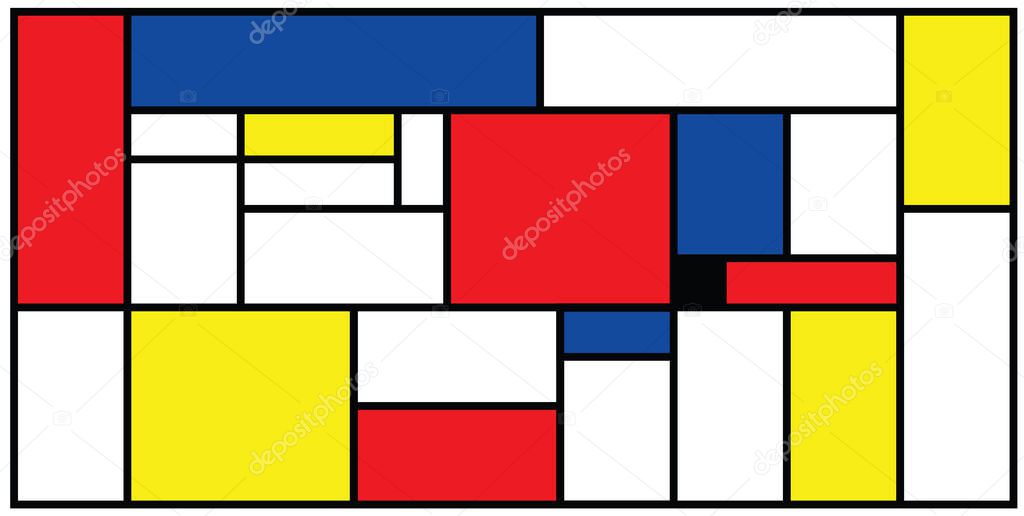 Checkered Piet Mondrian style emulation. The Netherlands art history and Holland painter. Dutch mosaic or checker line pattern. Retro pop art pattern