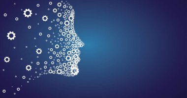 Kafası çarklı kaos beyninde. Çark, dişli mekanizma ayarlama araçları. Eğlence çizimi vektör vites kutusu kişi simgesi veya işareti. Servis dişlisi beyin modeli ya da şablon pankartı. Büyük fikirleri düşün..