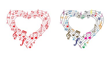 Personel ve müzik notaları için müzikal sembol simgesi şeffaf arkaplan dalga pankartı. Disko kalp sesi notalarını sever. Eğlenceli vektör işareti deseni. quaver. dalga