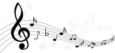 Müzik notaları, personel ve müzik notası teması için stave satır desenleri simgesi tema Şeffaf arkaplan dalgası piyano, caz ses notaları eğlenceli vektör anahtarı işareti Kağıt üzerinde klasik Clef Doodle quaver G melodisi