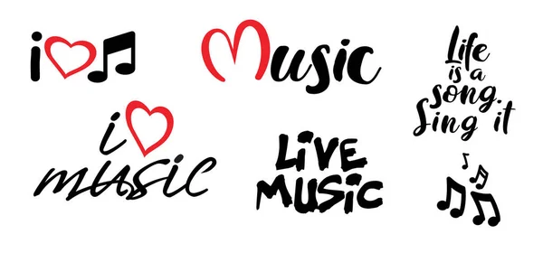Slogan Love Music Life Song Sing Funny Vector Musical Notos — стоковый вектор