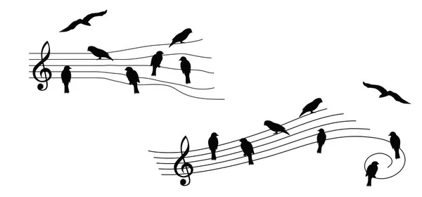 Birds Musical Symbol Icon Staff Music Note Transparent Background Wave — Archivo Imágenes Vectoriales