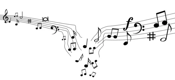 Düşen Notalar Barı Müzikal Notalar Personel Nota Teması Için Çizgi — Stok Vektör