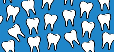 Diş hekimliği, diş desenli afiş. Diş simgesi ya da resim. Vektör dişçi sembolü. Çizgi film logosu. Sağlıklı ya da insani. diş bakımı