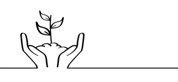 Cartoon Plant Zorgzame Hand Sprout Open Hand Zorg Natuur Concept — Stockvector