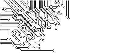 Devre kartı ya da elektronik ana kart. Çizgiler ve noktalar birleşiyor. Yüksek teknolojili vektör verileri. İletişim ve mühendislik konsepti. Dijital teknoloji geçmişi. Şirket mühendisliği çizim tasarımı.