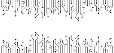 Devre kartı ya da elektronik ana kart. Çizgiler ve noktalar birleşiyor. Yüksek teknolojili vektör verileri. İletişim ve mühendislik konsepti. Dijital teknoloji geçmişi. Şirket mühendisliği çizim tasarımı.