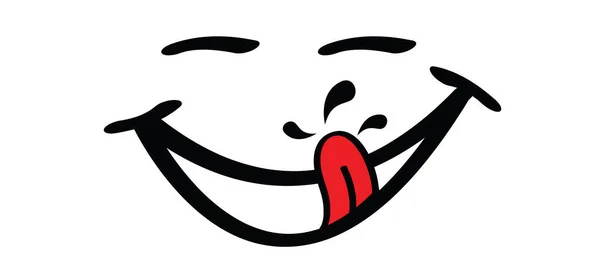 Kreskówka Komiczny Uśmiech Język Albo Lizanie Szczęśliwego Dnia Uśmiechu Wielkiego — Wektor stockowy