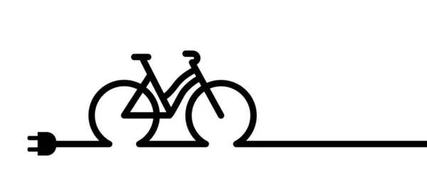 女性エコ電動自転車 電子自転車の充電記号 電動プラグ 自転車用バッテリー充電器 自転車の駐車場 発電所の充電ポイントシンボル上のバイク フラットベクトルバイクの標識 マウンテンバイク — ストックベクタ