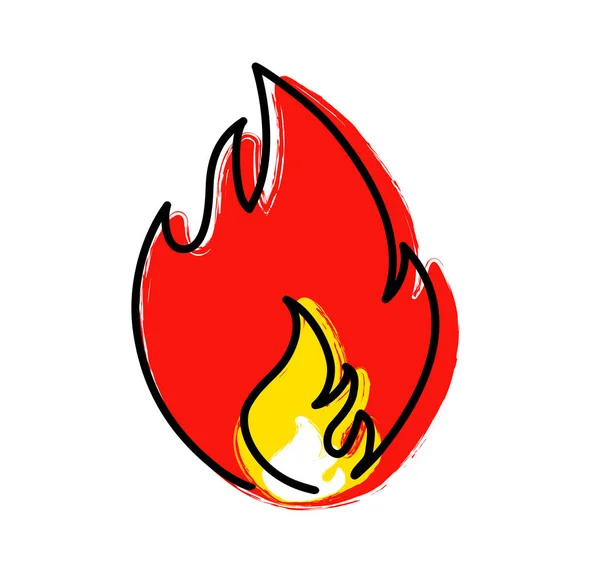 火災や炎のピクトグラム 1ストロークまたはラインパターンで描かれた火災 面白いフラットベクトル炎のアイコン 書き込み たき火 キャンプファイアバナーを描画します 炎の入れ墨部族のロゴ バーンズサイン — ストックベクタ