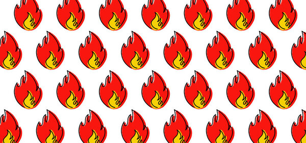 Карикатура, красный, желтый, оранжевый огонь или пламя пиктограммы. Огонь, нарисованный одним махом или линией. Забавный значок плоского векторного пламени. Ожог, костёр, плакат у костра. Логотип огня. Знак Бёрнса.