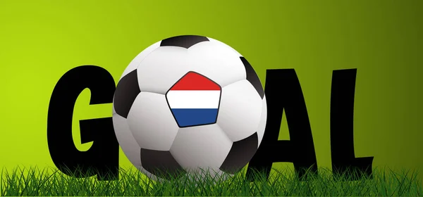 Szlogen Cél Futball Holland Zászló Zöld Focipálya Vektor Háttér Transzparens — Stock Vector