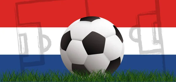 Vlag Van Nederland Groen Voetbalgrasveld Vector Voetbal Voetbal Achtergrond Banner — Stockvector