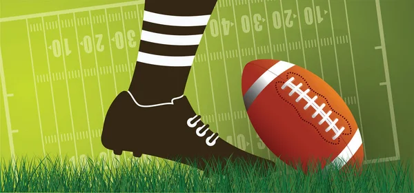 美式足球在绿草场上 运动队比赛杯 橄榄球运动日 有趣的超级碗周末派对 体育决赛 学校游戏或街头 矢量模板背景符号 — 图库矢量图片