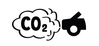 Arabalar ve trafik karbondioksit bulutları. Trafik egzozu kirliliği simgesi. Vektör resim ya da sembol. Dumanlı araba. Karbondioksit salınımı. Karbondioksit. İklim değişikliği ve küresel ısınma.