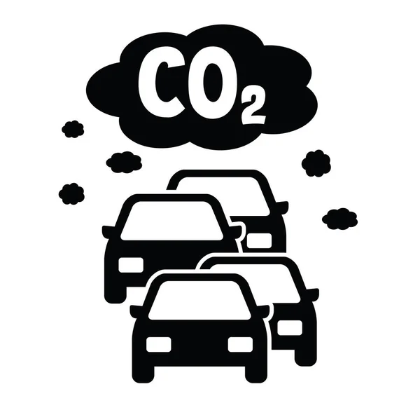 Coches Tráfico Nubes Co2 Icono Contaminación Escape Tráfico Pictograma Símbolo — Vector de stock