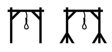 Darağacı sembol ya da logo, as ve düğüm, ip işareti. Cellat ya da cellat ilmeği önleme günü spor ve depresyon terapisi intihar konsepti. Vektör Gallow sembolü. Cadılar Bayramı tabelası.