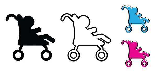 Barnvagn Eller Barnvagn Promenader För Att Hand Barn Tecknad Vektor — Stock vektor