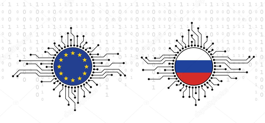 Hybrid war and warfare, DDoS attack. Cyber war, Russia  and Europe conflict. Hackers and cyber crime, Hackers and cyber criminals phishing steal personal information, login details or password, 