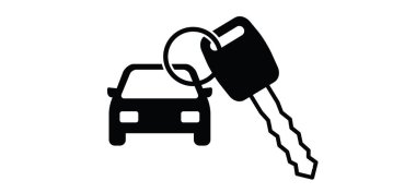 Çizgi film arabasının anahtarları. Araba anahtarı simgesi ya da logosu. Destek ya da hizmet. Vale anahtarı sembolü. Araba sigortası ikonu. Vector Vehicle pictogram. Araba kiralama ya da satış konsepti.