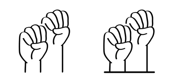手を挙げろ 漫画の手のアイコンやピクトグラム ベクトル自由概要記号 強力な力だ 拳シンボルを上げ ブラックライフ問題 革命運動の戦いの労働者 — ストックベクタ