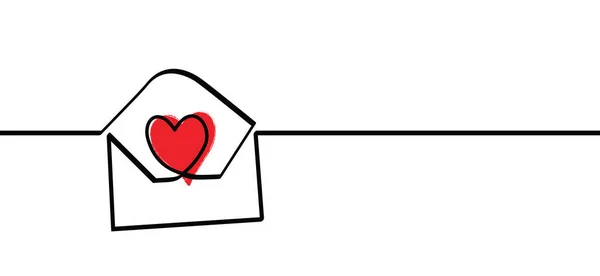 赤い愛の心で封筒 バレンタインやバレンタインデー 電子メール 封筒アイコンまたは記号 メッセージエンベロープラインパターン ポストボックスや郵便局の看板 ベクトルポストカード漫画の感情 — ストックベクタ