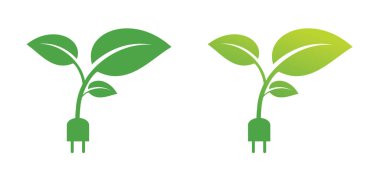 Çizgi film yeşil biyoloji, ekolojik güç ikonu ya da sembol. Yaprakları ve elektrik prizlerini koruyan doğal enerji. Yapraklı elektrik kablosu. Ekoloji konsepti. Karbondioksit salınımı, karbon, dioksit formülü. Gezegeni kurtar