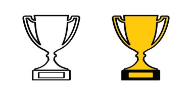 Birincilik ödülü. Çizgi film ödüllü ikon. Vektör şampiyonu spor logosu ya da piktogram. Zafer olayının kupa sembolü. Winnaar Ödülleri