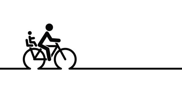 Візерунок Велосипедної Лінії Велосипедист Дитиною Векторна Піктограма Велосипеда Або Піктограма — стоковий вектор