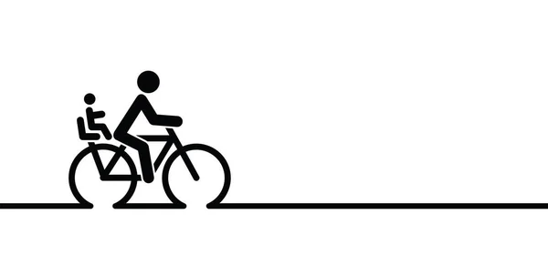 Patrón Línea Ciclista Ciclista Con Niño Vector Icono Bicicleta Pictograma — Archivo Imágenes Vectoriales