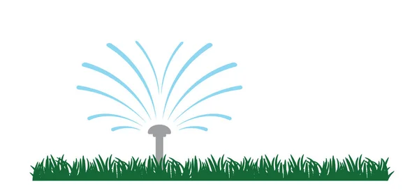 草坪上有花园洒水器 卡通Gras图标或象形文字 滴灌草坪 田野或草地的灌溉系统 喷灌标志或标志 洒水呀 — 图库矢量图片